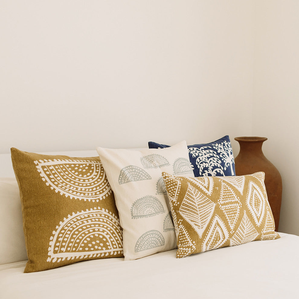 Radiance Oversized Sunburst Motif Print Square Pillow, Gold Flake
