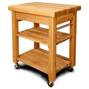 Catskill French Country Small Butcher Block Wood Kitchen Cart in Natural