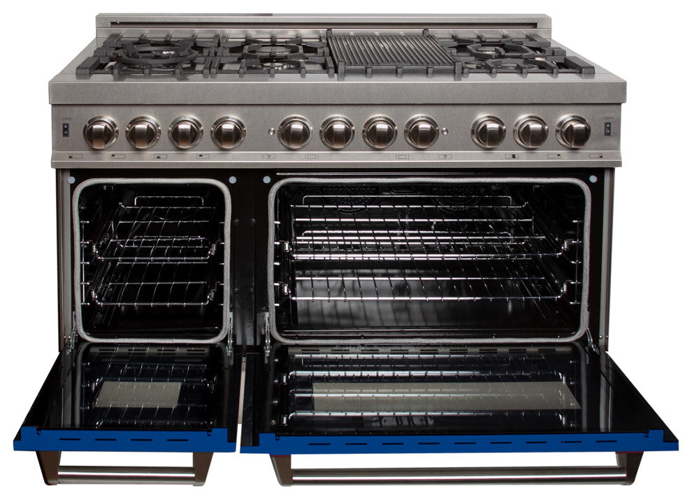 ZLINE 48" Dual Fuel Range, DuraSnow With Blue Matte Door RAS-BM-48