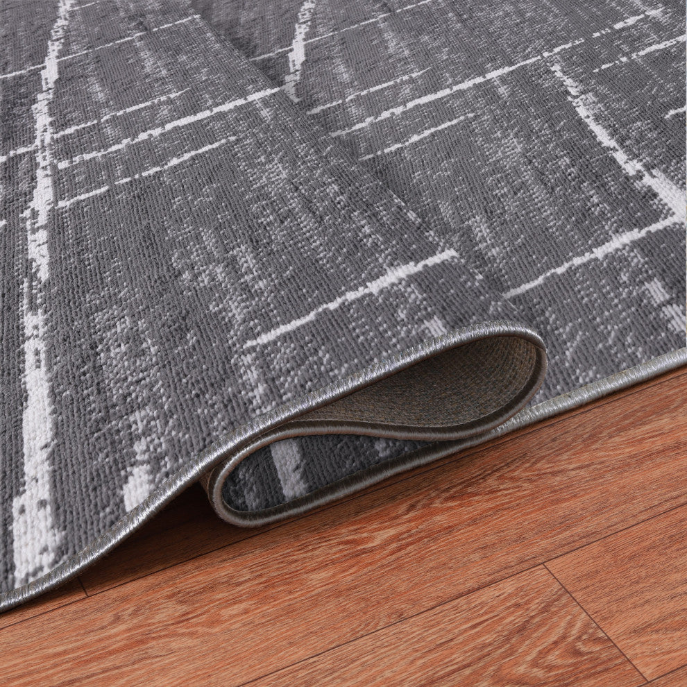 Low-Pile Pierce Charcoal/Ivory Rug, Charcoal, 10'x14'