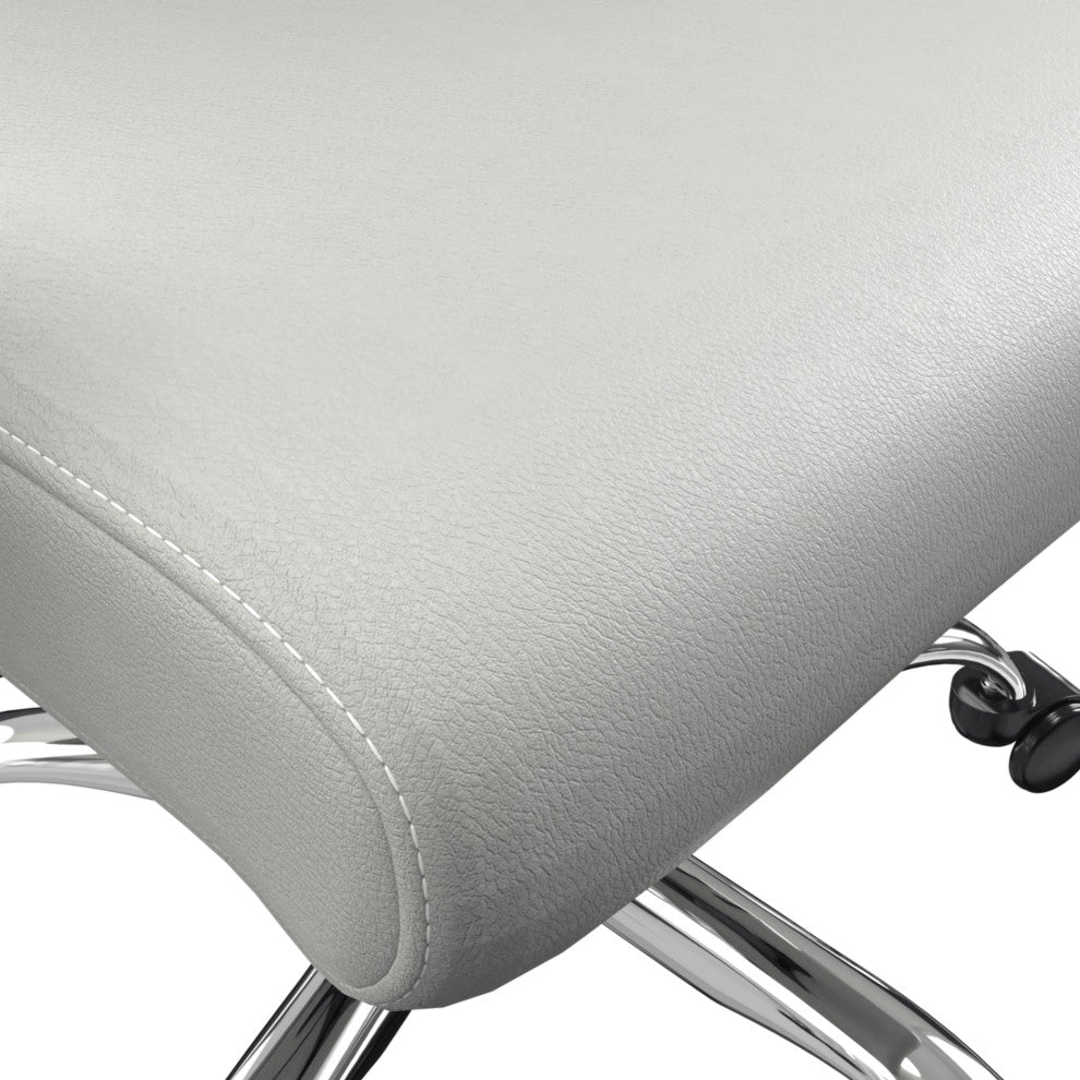 LeisureMod Evander Swivel Office Chair in Leather With Silver Frame, White