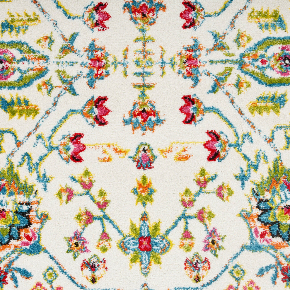 8" x 9" White and Red Bohemian Area Rug