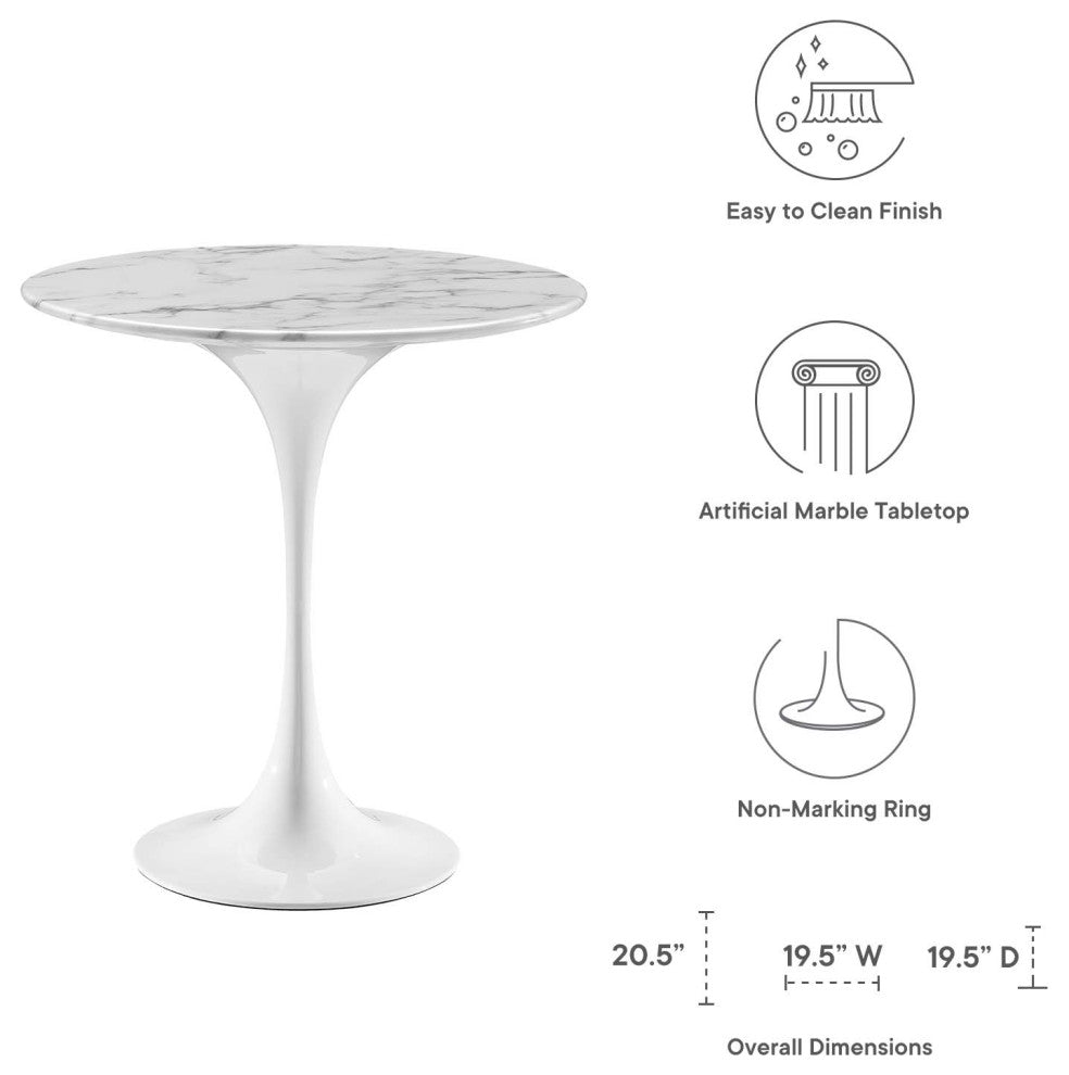 Sofa Side Table, Round, White, Artificial Marble, Metal, Modern, Hospitality