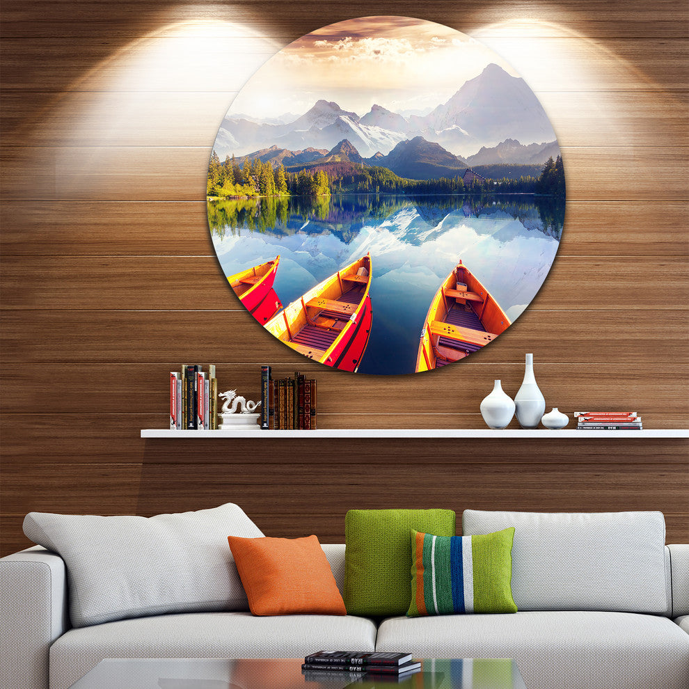 Boats Heading To Lake, Landscape Round Wall Art, 11"