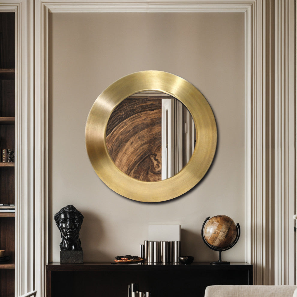 Sphere Iron Frame Mirror, Gold, 30" W x 2" D x 30" H