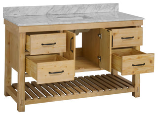 Birmingham Bathroom Vanity, Drift Wood, 60", Carrara Marble, Single Sink