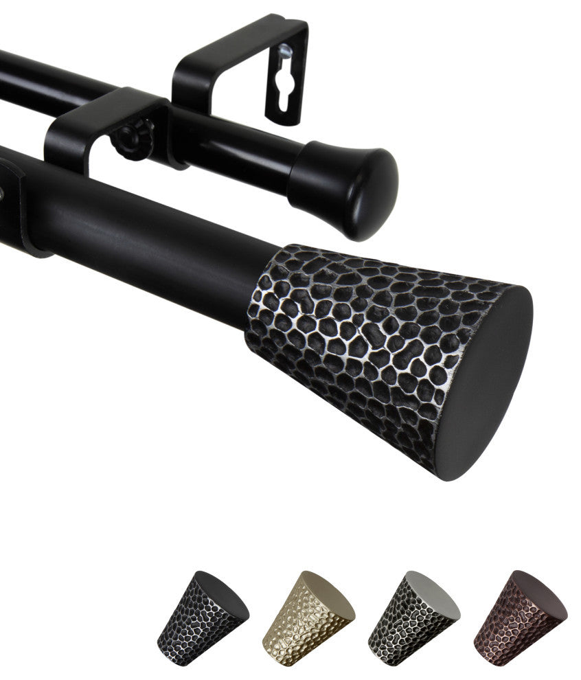 Maira 1" Double Curtain Rod, Black, 160-240"