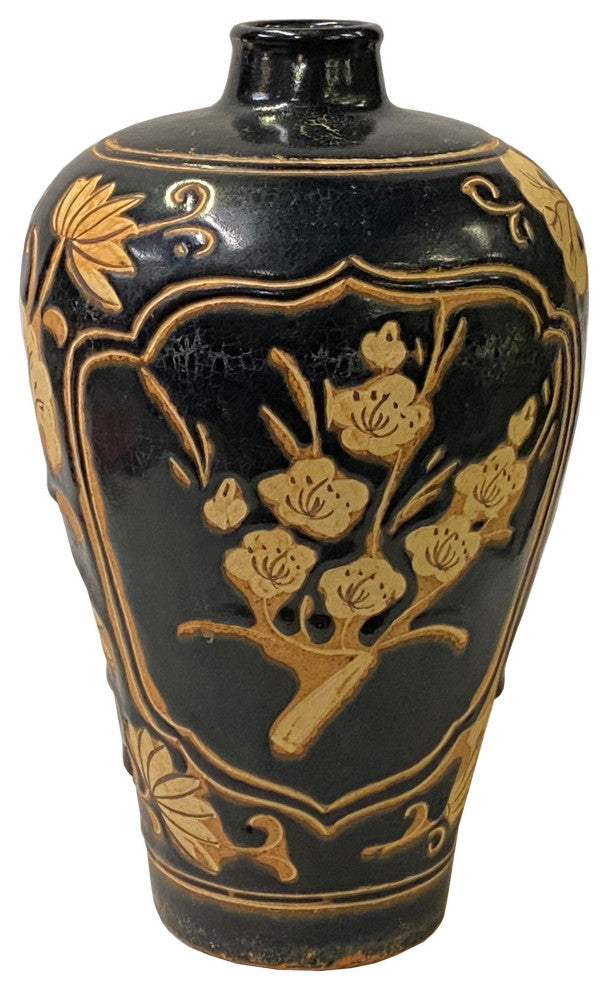Chinese Ware Black Brown Glaze Ceramic Flower Vase Display Art Hws3027