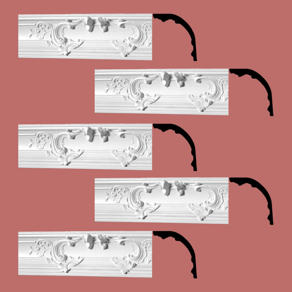 Cornice White Urethane Flora Magnificence Ornate 5 Piece Totaling 391.875" Long