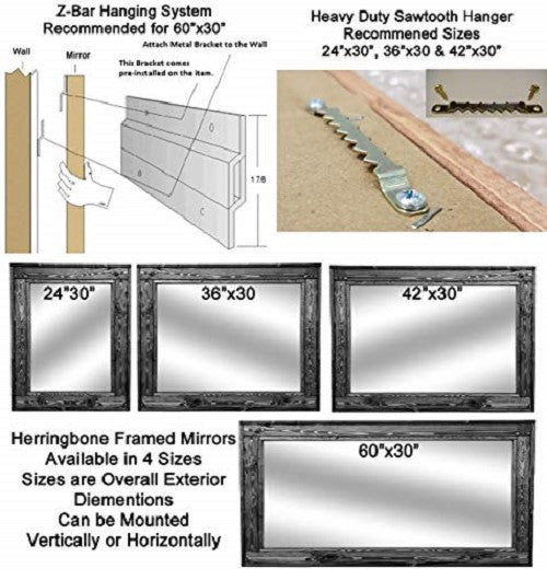 Herringbone Stained Vanity Mirror, Dark Walnut, 36"x30", Horizontal