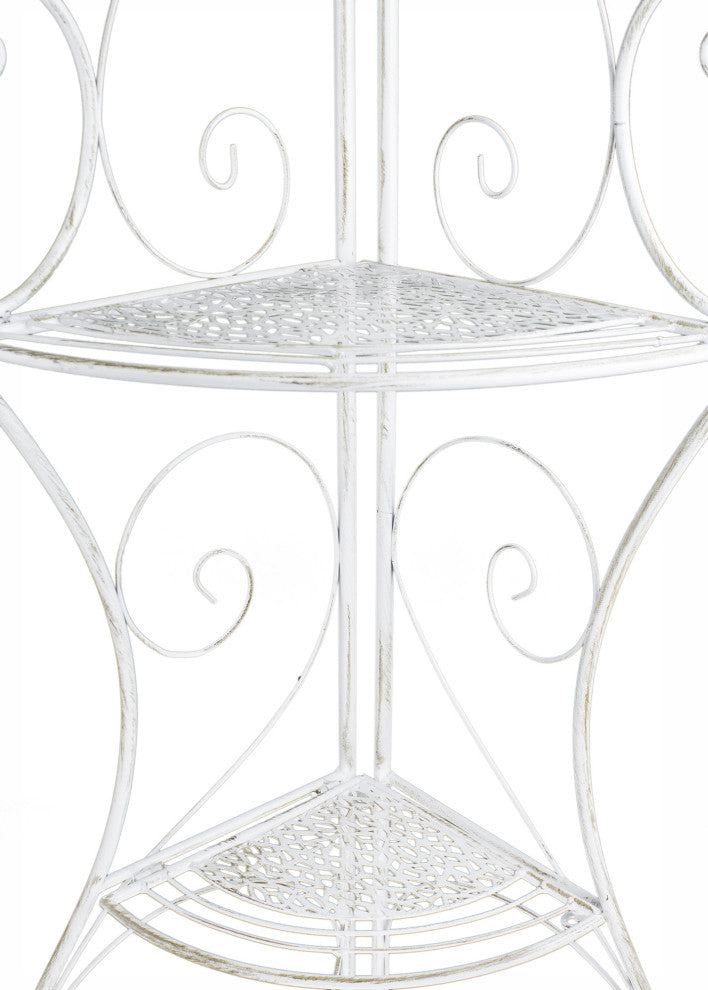 HomeRoots 16" X 3.5" X 67.5" Antique White Steel Corner Bakers Rack With Shelves