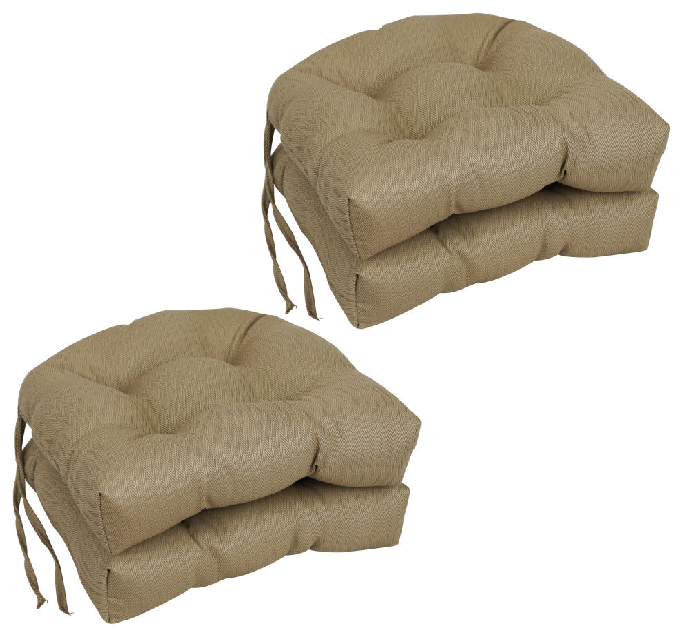 16" Spun Premium Outdoor U-Shaped Tufted Chair Cushions, Set of 4, Newfound Cafe