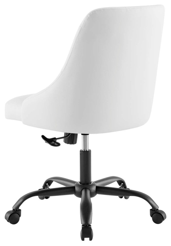 Computer Work Swivel Tufted Chair, Faux Vegan Leather, Black White, Home Office