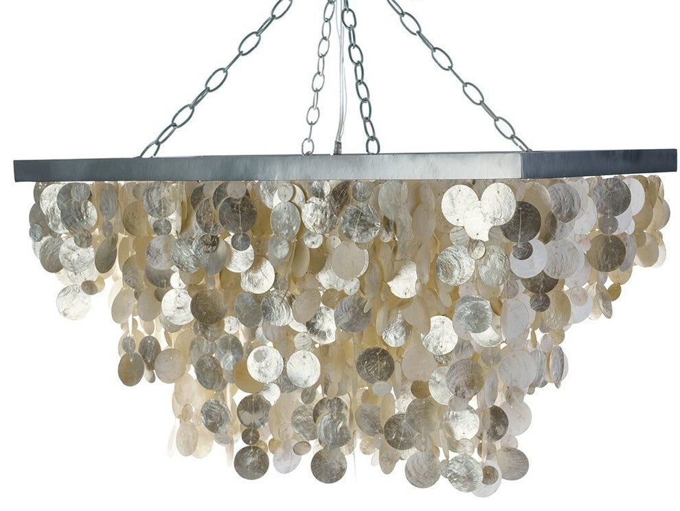 Rectangular Rain Drop Capiz Seashell Chandelier, Champagne