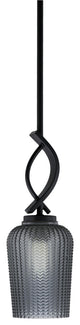 Cavella 1 Light Stem Mini Pendant, Matte Black Finish, 5" Smoke Textured Glass
