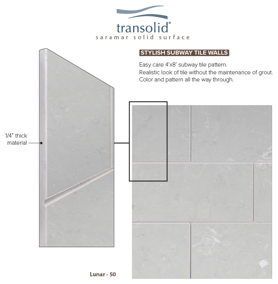 Transolid SaraMar 36"x36"x96" 6-Piece Shower Wall Kit with Extension, Lunar