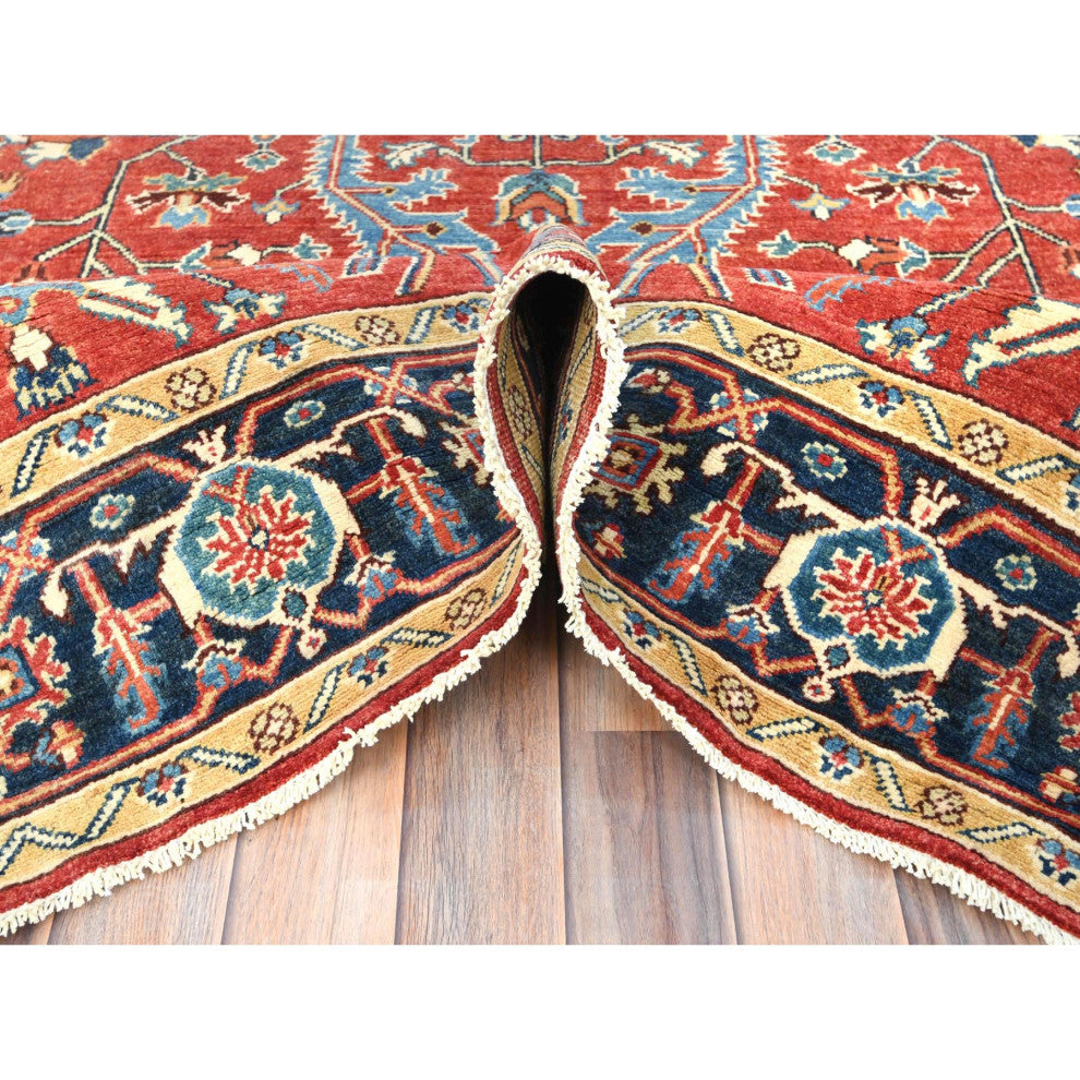 Imperial Red Afghan Peshawar Heriz Wool Hand Knotted Oriental Rug, 6'1"x9'1"