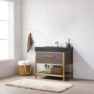 Segovia Bath Vanity with Sintered Stone Top, Suleiman Oak, 36", No Mirror