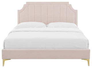 Sienna Performance Velvet Full Platform Bed, Pink