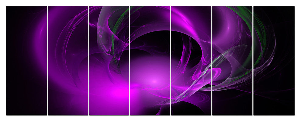 Purple Fractal Galactic Nebula, Abstract Wall Art Canvas, 83"x32", 7 Panels