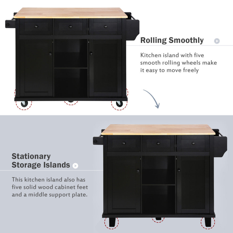 Black/Blue/White MDF Kitchen Cart Multifunctional, Storage Cabinet, Black