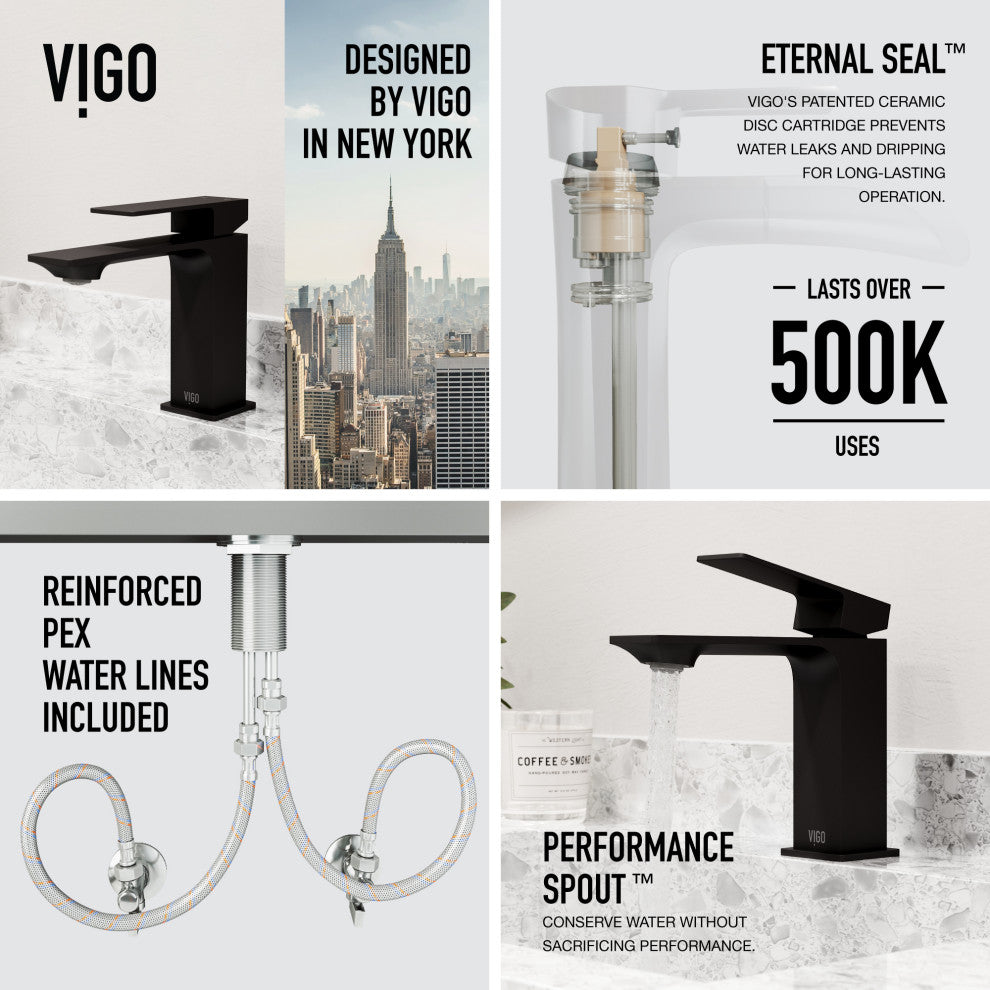 VIGO Dunn 6" H Single Handle Single Hole Bathroom Faucet, Matte Black, Without Extras