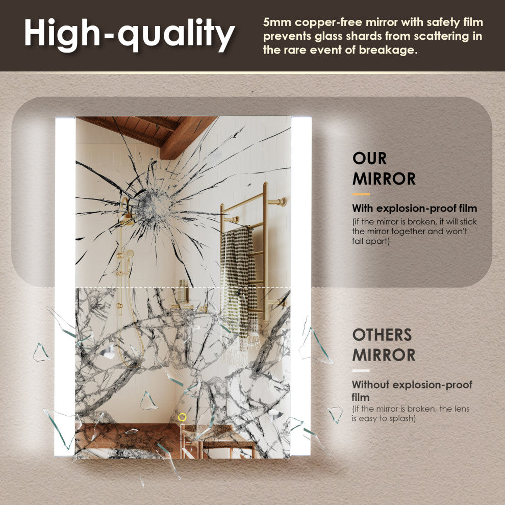 Serra Frameless Surface-Mount LED Lighted Bathroom Medicine Cabinet, 24"