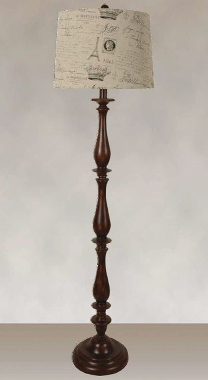 61" Polyresin Floor Lamp with Linen Shade, Dark Brown Wood