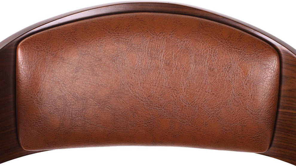 Midcentury Bar Stool, Curved Bentwood Frame and Faux Leather Seat, Cognac Brown