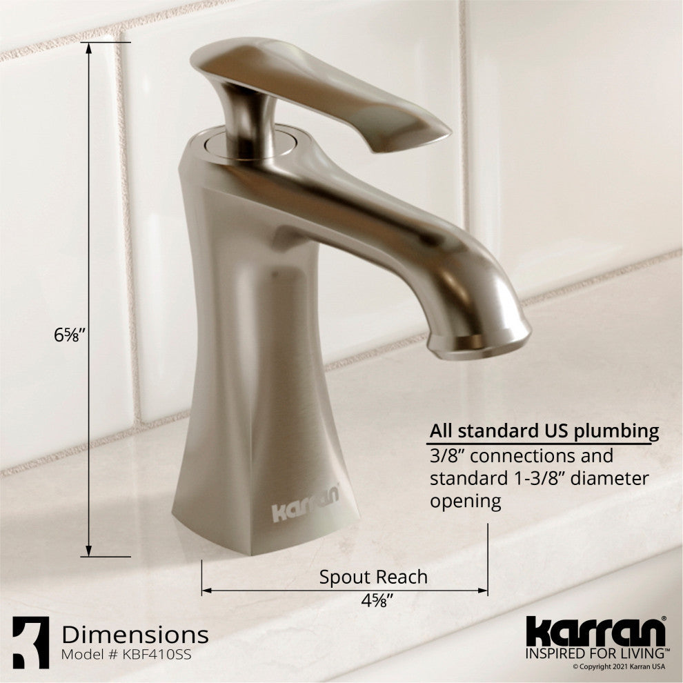 Karran 1-Hole 1-Handle Bathroom Faucet With Pop-Up Drain, Stainless Steel