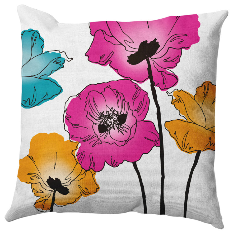 Popping Poppies Decorative Throw Pillow, Pink, 16"x16"