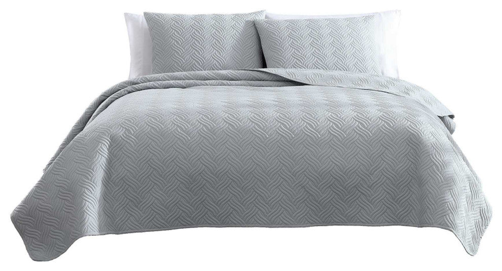 The Nesting Company Willow 3 Piece Quilt and Pillow Sham Set - King - Gray