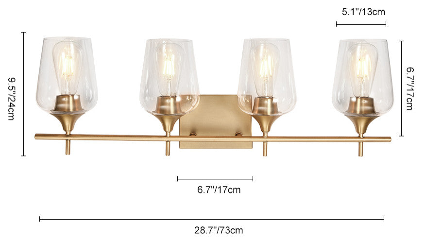 Modern Bathroom Dimmable Vanity Light, Gold, 4 Light