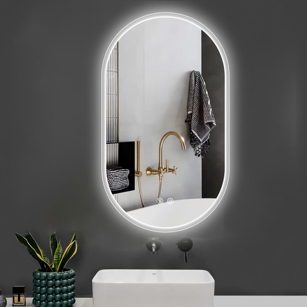40" x 24" Oval Frameless Anti-Fog Wall-Mounted Bathroom Vanity LED Mirror