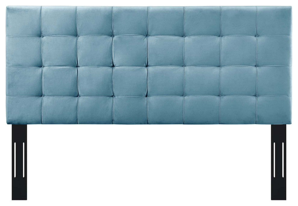 Contemporary Modern Full and Queen Size Tufted Headboard, Velvet Fabric, Blue