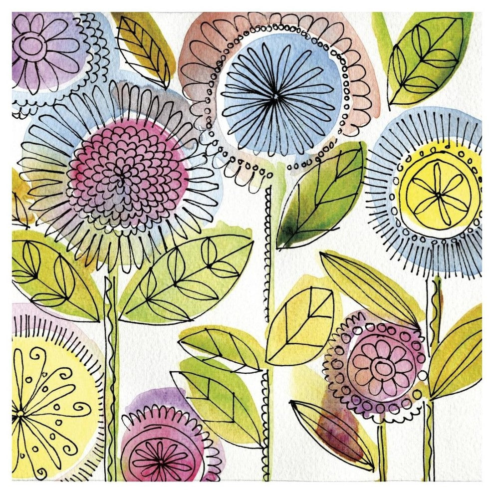 "Watercolor Flowers" Digital Paper Print by Anne Tavoletti, 26"x26"