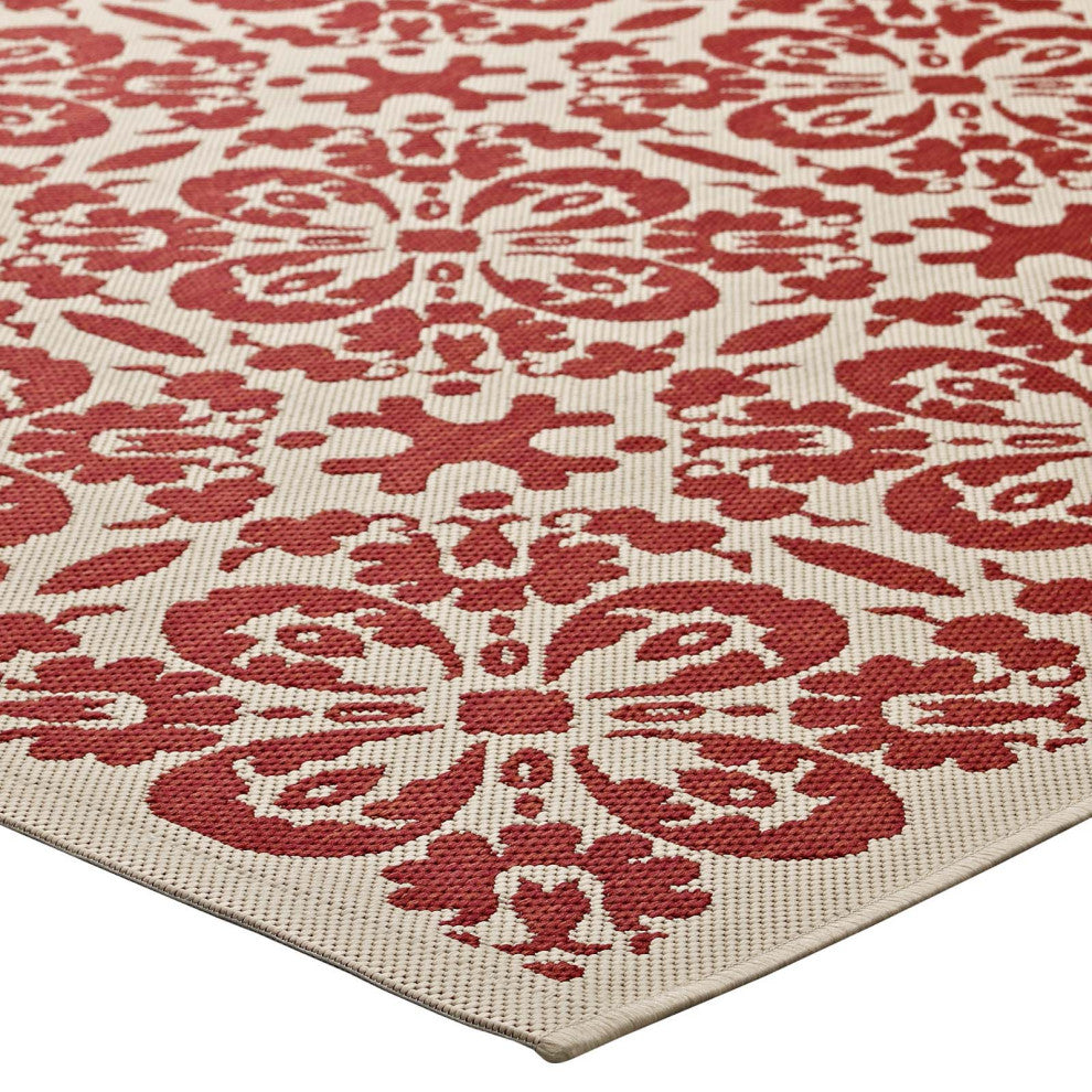 Ariana Vintage Floral Trellis 9x12 Indoor and Outdoor Area Rug, Red and Beige