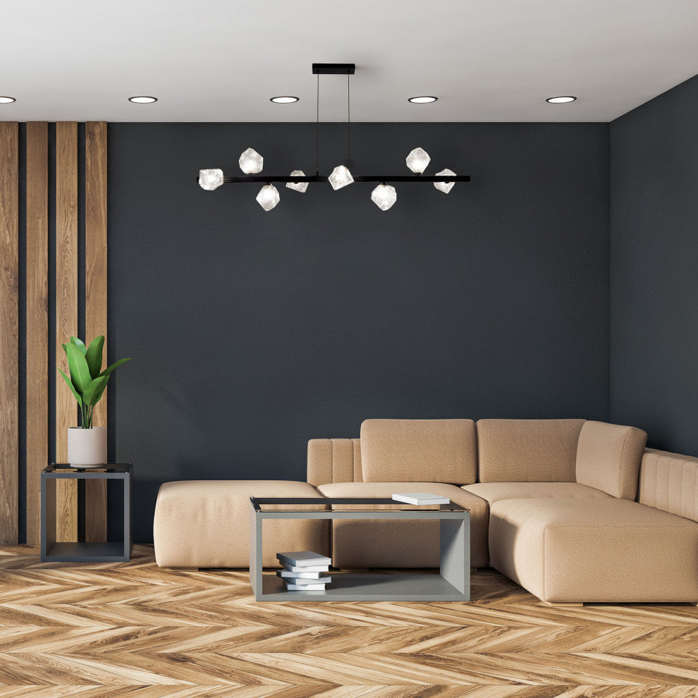 Pearlene Contemporary 8 Light Matte Black Clear Metal Pendant