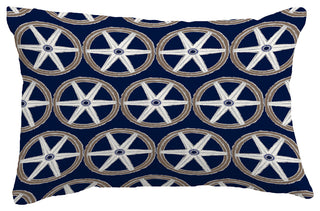 Nautical Geo Lines Geometric Print Pillow With Linen Texture, Navy, 14"x20"