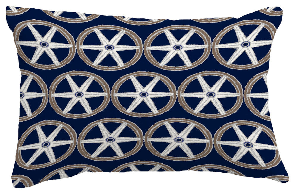 Nautical Geo Lines Geometric Print Pillow With Linen Texture, Navy, 14"x20"