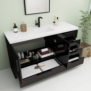 Carla 60" Freestanding Bathroom Vanity With Single Sink, Gloss Black