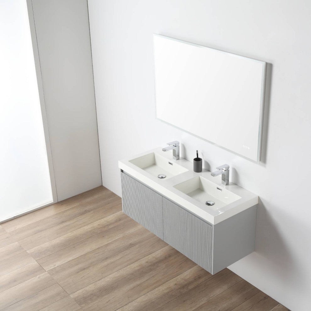 Floating Bathroom Vanity with Sink, Wall Mounted Vanity, Grey, 48" W/ Double Sinks