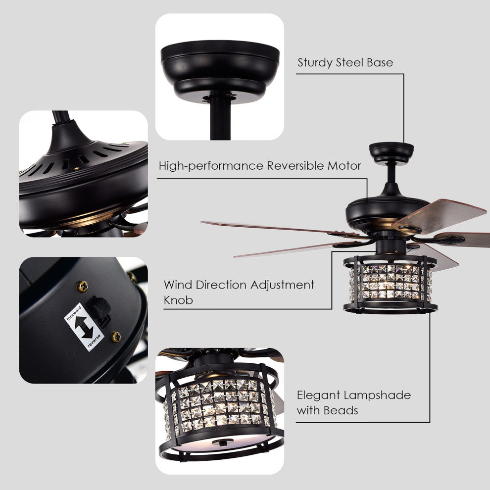 Costway 52'' Ceiling Fan with Light Reversible Crystal Lamp W/Remote Control