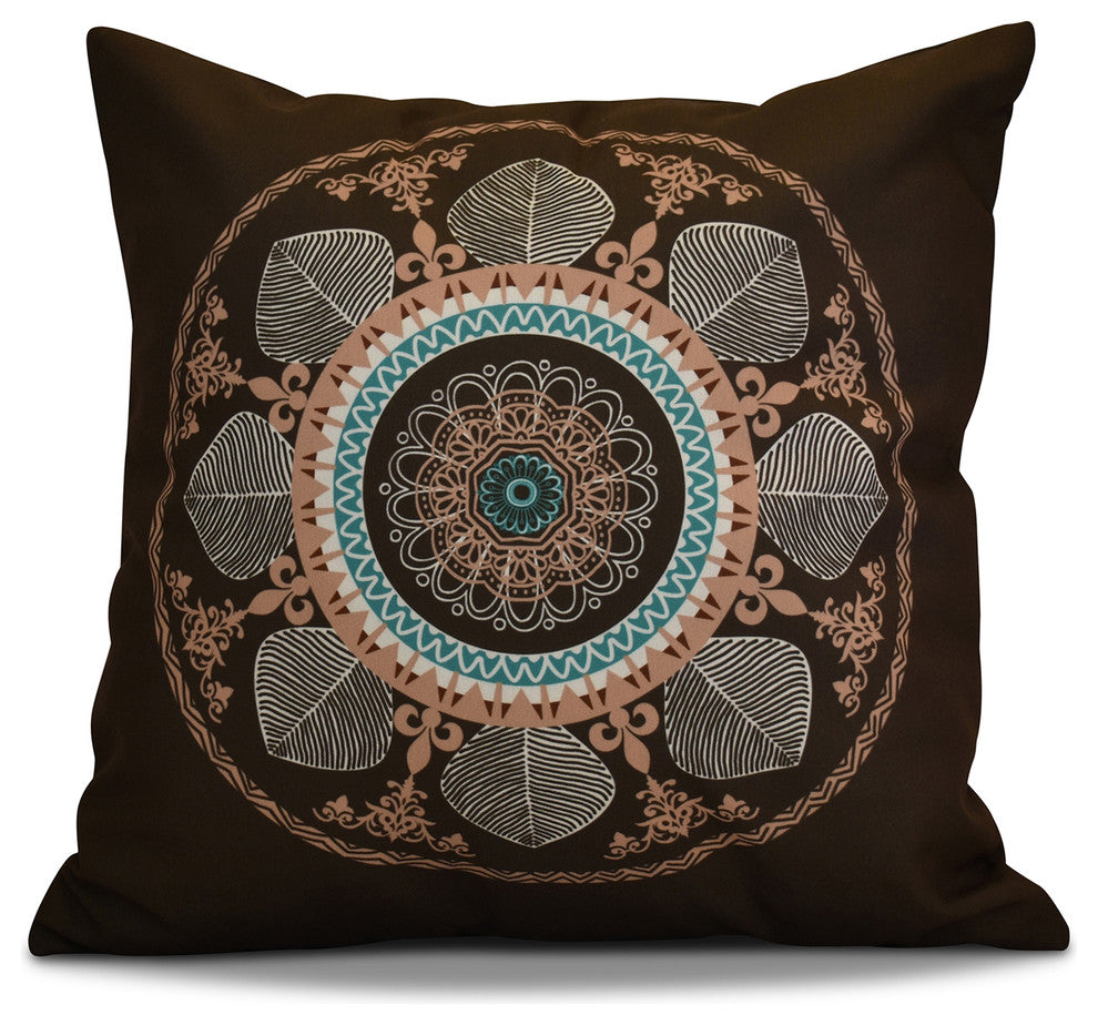 Stained Glass Geometric Print Pillow, Brown, 16"x16"