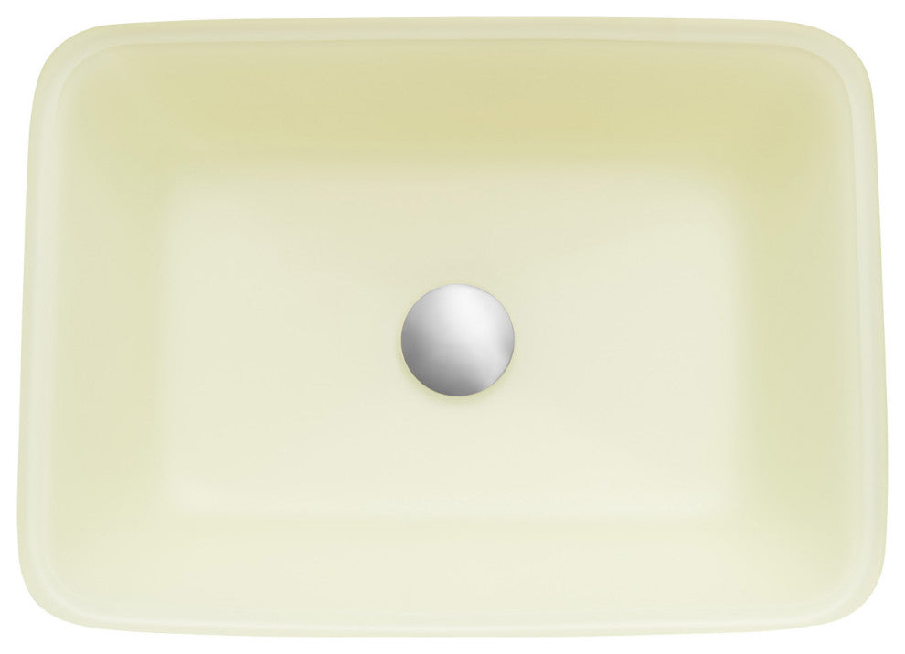 Glass Rectangular Vessel Bathroom Sink without Faucet, Matte White