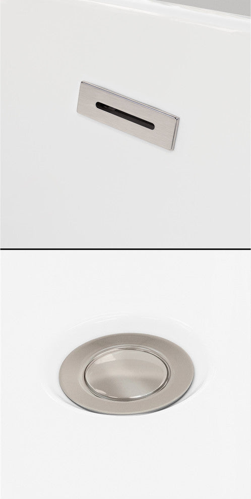 Mermaid 67" Freestanding White Bathtub, Brushed Nickel Drain and Overflow Trim