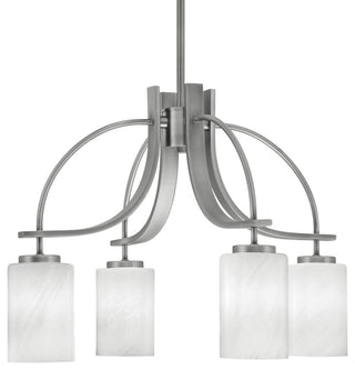Cavella 4 Light, Downlight Chandelier, Graphite Finish, 4" White Marble Glass