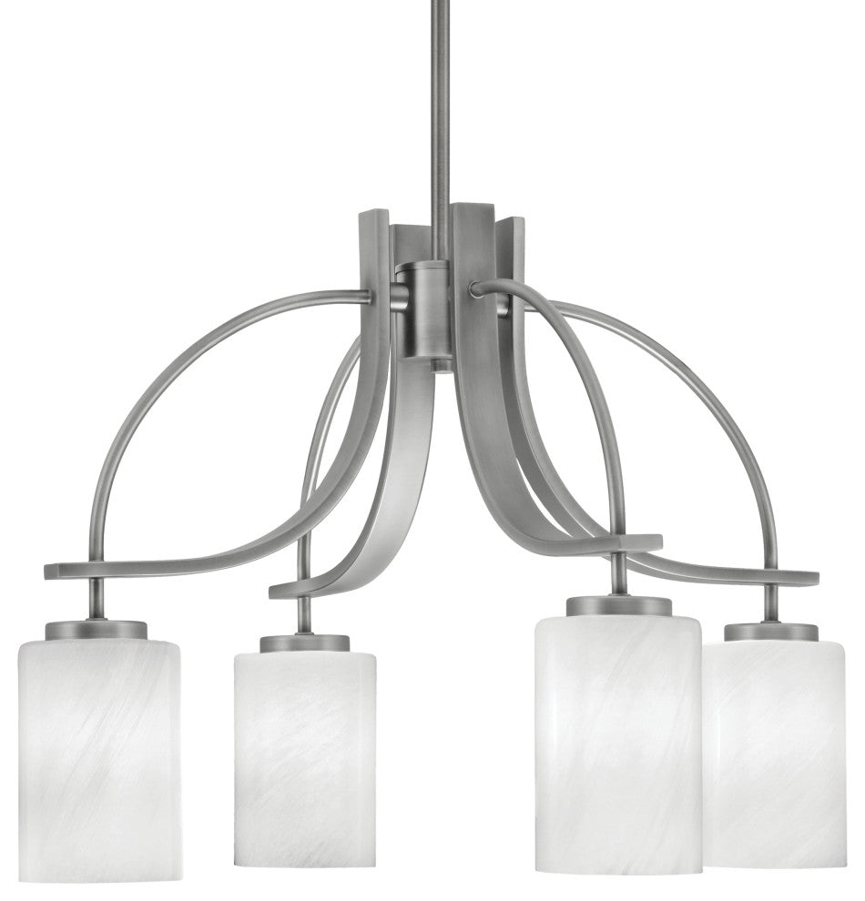 Cavella 4 Light, Downlight Chandelier, Graphite Finish, 4" White Marble Glass