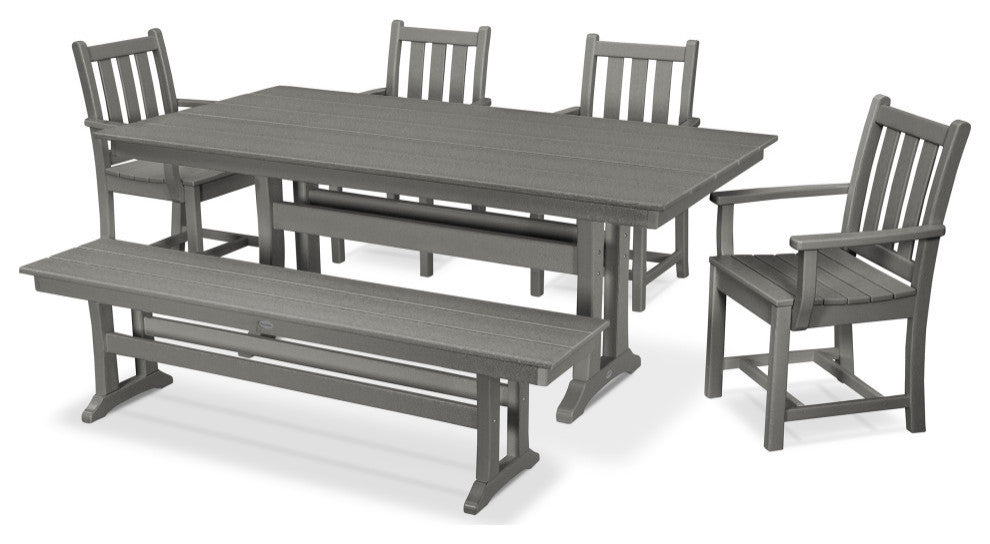 POLYWOOD Traditional Garden 6-Piece Farmhouse Dining Set with Bench