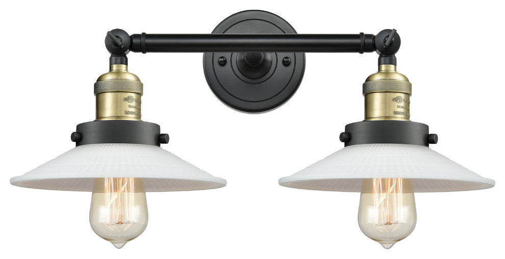 Halophane 2-Light Bath Vanity-Light, Black Antique Brass, Matte White Halophane